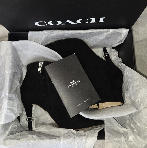 NIB Coach Remi G5167 Black Suede Open-Toe Bootie • Size 8B - Picture 1 of 13